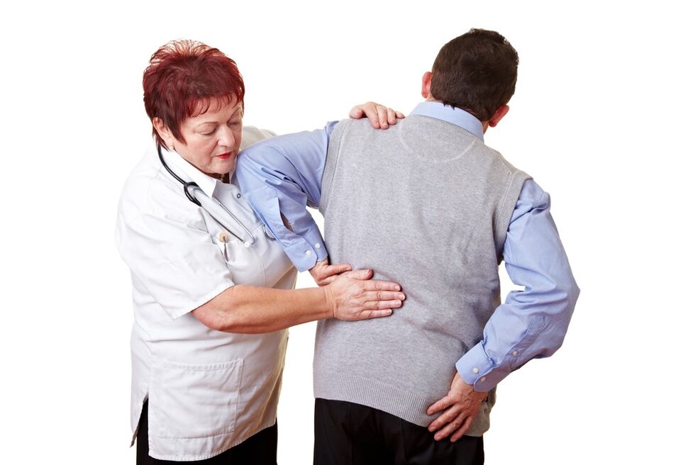 The doctor checks for back pain